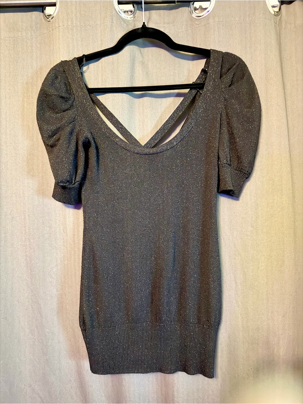 Vintage Guess Black Sparkle Puff-Sleeve Knit